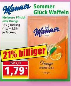 Manner Sommer Glück Waffeln - Himbeere, Pfirsich oder Orange