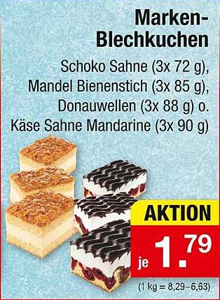 Marken-Blechkuchen: Schoko Sahne, Mandel Bienenstich, Donauwellen und Käse Sahne Mandarine