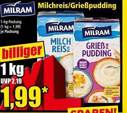 Milchreis und Grießpudding von Milram - 1 kg Packung zum Sparpreis!