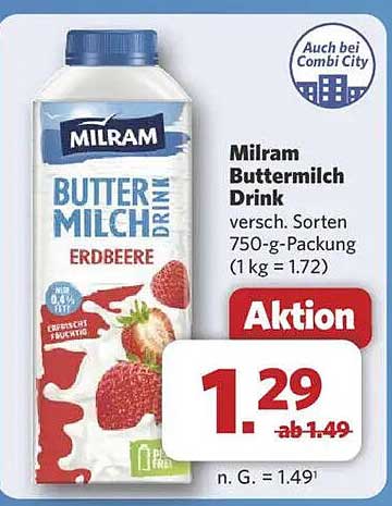 Milram Buttermilch Drink Erdbeere 750-g-Packung