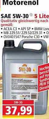 Motorenöl SAE 5W-30 5 Liter