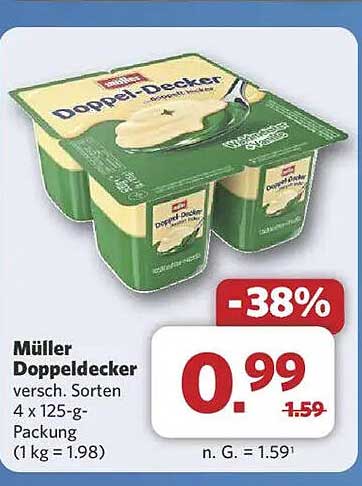 Müller Doppeldecker versch. Sorten 4 x 125-g-Packung