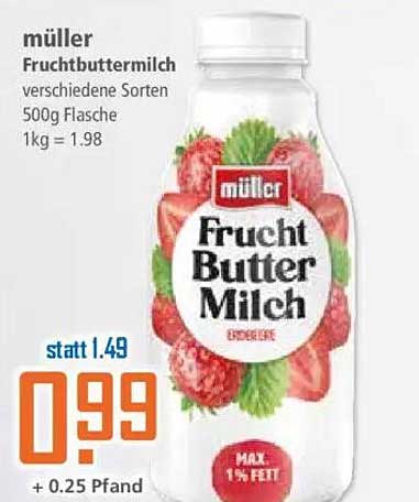 müller Fruchtbuttermilch verschiedene Sorten 500g Flasche