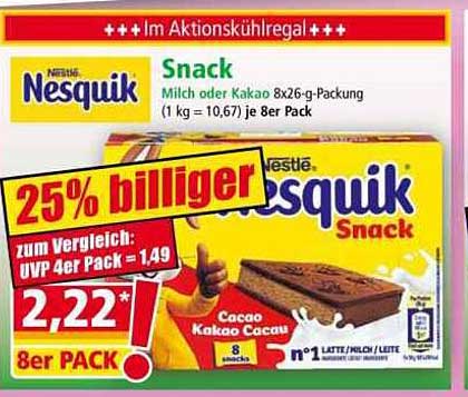 Nestlé Nesquik Snack, Milch oder Kakao, 8er Pack