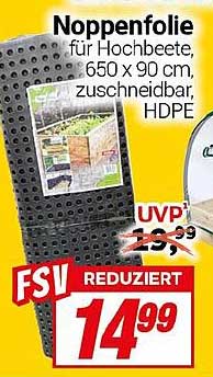 Noppenfolie für Hochbeete, 650 x 90 cm, zuschneidbar, HDPE