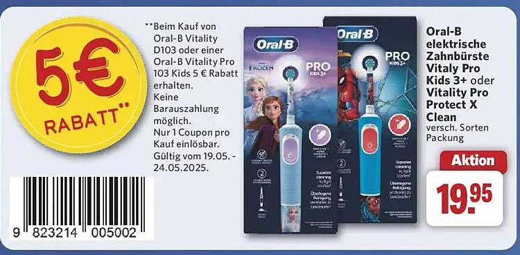 Oral-B elektrische Zahnbürste Vitality Pro Kids 3+ oder Vitality Pro Protect X Clean