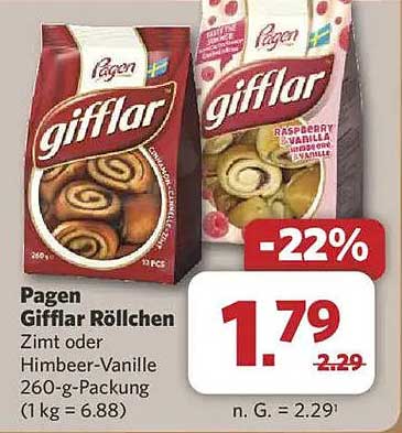 Pagen Gifflar Röllchen Zimt oder Himbeer-Vanille 260-g-Packung