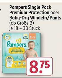 Pampers Single Pack Premium Protection oder Baby-Dry Windeln/Pants (ab Größe 3) je 18 – 30 Stück