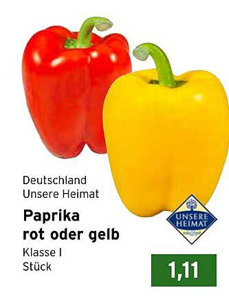 Paprika rot oder gelb - Klasse I, Stück
