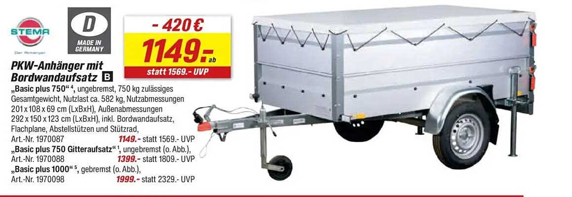 PKW-Anhänger mit Bordwandaufsatz B – Basic plus 750