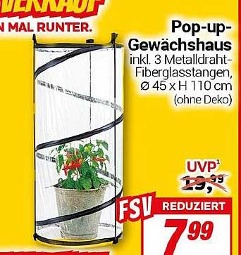 Pop-up-Gewächshaus inkl. 3 Metalldraht-Fiberglastangen, Ø 45 x H 110 cm (ohne Deko)
