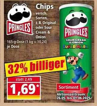 Pringles Chips – Sour Cream & Onion (165 g Dose)