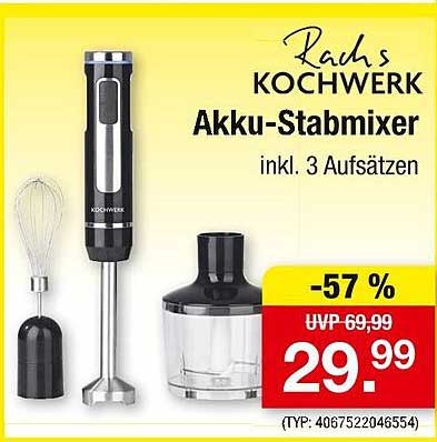 Rahs Kochwerk Akku-Stabmixer inkl. 3 Aufsätzen