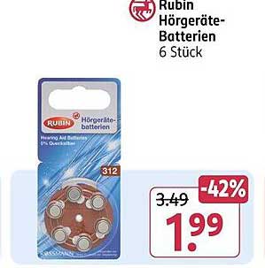 Rubin Hörgeräte-Batterien 6 Stück