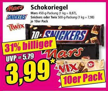 Schokoriegel 10er Pack – Mars, Snickers oder Twix