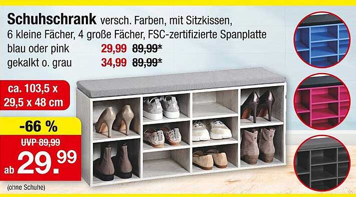 Schuhschrank in verschiedenen Farben mit Sitzkissen