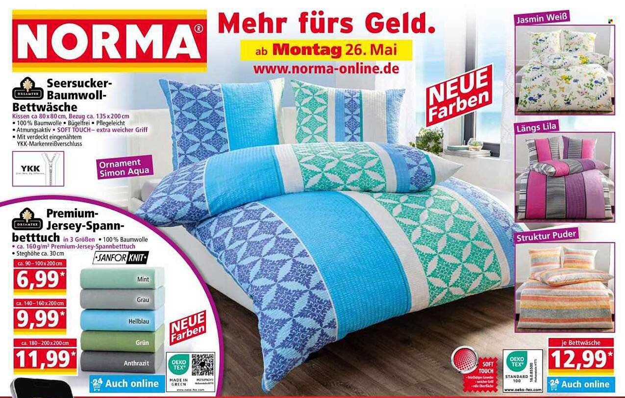 Seersucker-Baumwoll-Bettwäsche Ornament Simon Aqua