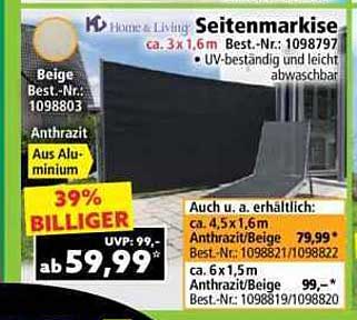 Seitenmarkise - UV-beständig und leicht abwaschbar