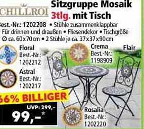 Sitzgruppe Mosaik 3-tlg. mit Tisch