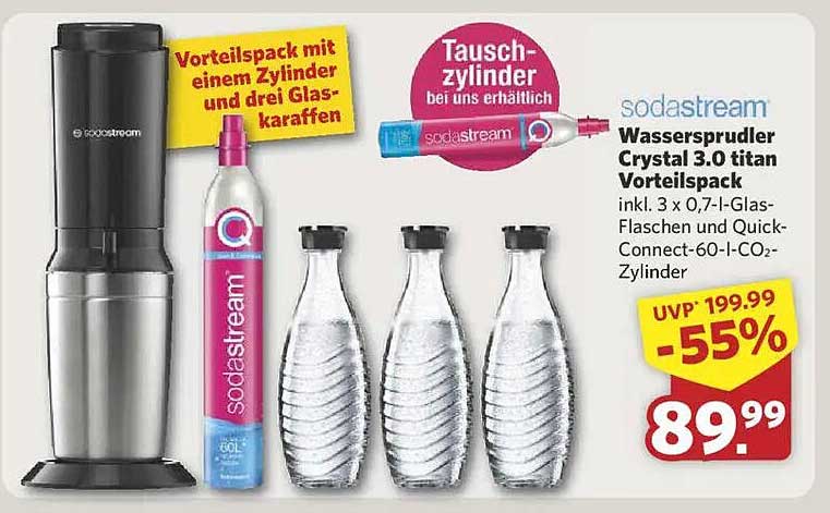 SodaStream Wassersprudler Crystal 3.0 titan Vorteilspack