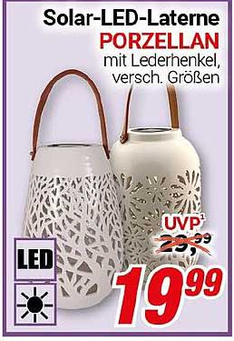Solar-LED-Laterne PORZELLAN mit Lederhenkel, versch. Größen