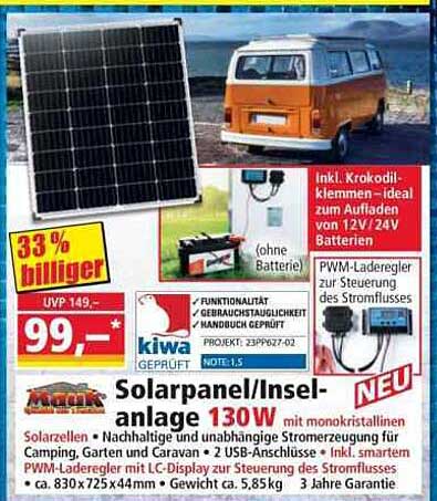 Solarpanel/Inselanlage 130W - Nachhaltige Energieversorgung