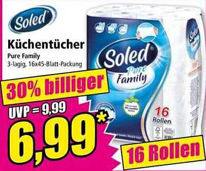 Soled Küchentücher Pure Family 3-lagig, 16x45-Blatt-Packung