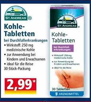 St. Andreas Kohle-Tabletten bei Durchfallerkrankungen – 30 Stück