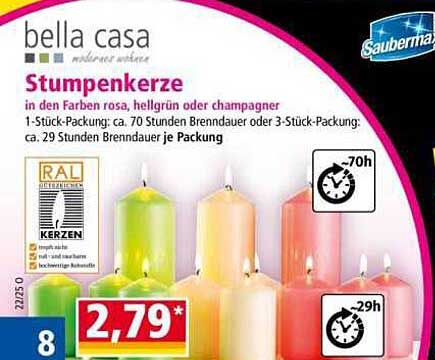 Stumpenkerze in verschiedenen Farben von bella casa