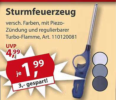 Sturmfeuerzeug in verschiedenen Farben mit Piezo-Zündung