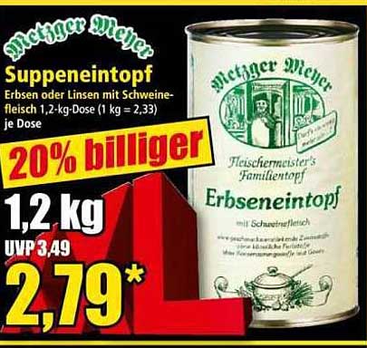 Suppeneintopf Erbsen oder Linsen mit Schweinefleisch 1,2 kg Dose