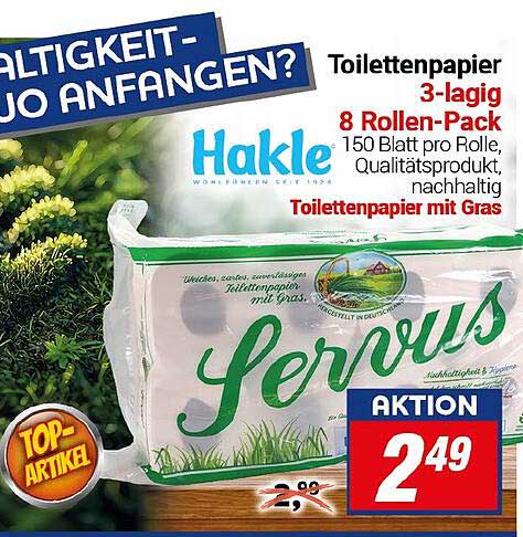 Toilettenpapier 3-lagig 8 Rollen-Pack von Hakle