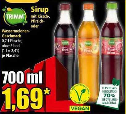 TRIMM Sirup mit Kirsch-, Pfirsich- oder Wassermelonengeschmack