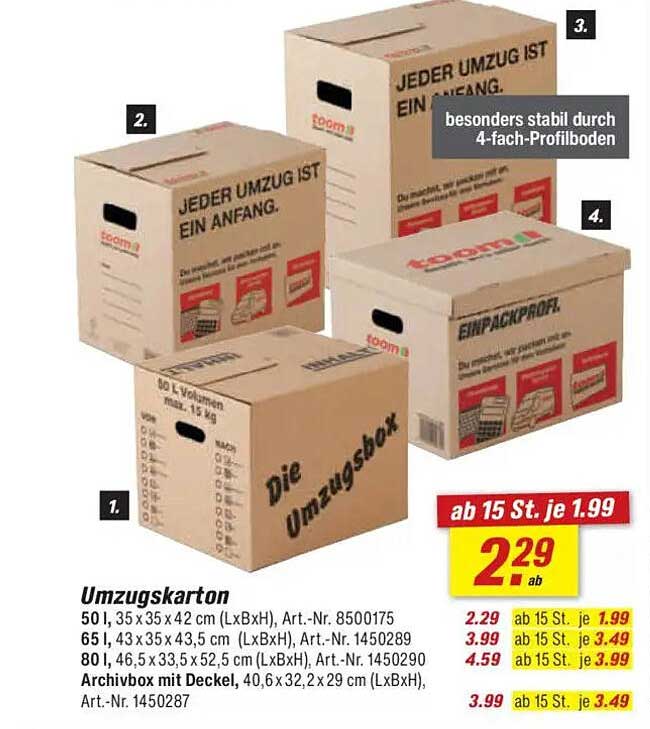 Umzugskarton ab 1,99 € (ab 15 St. je 1,99 €)