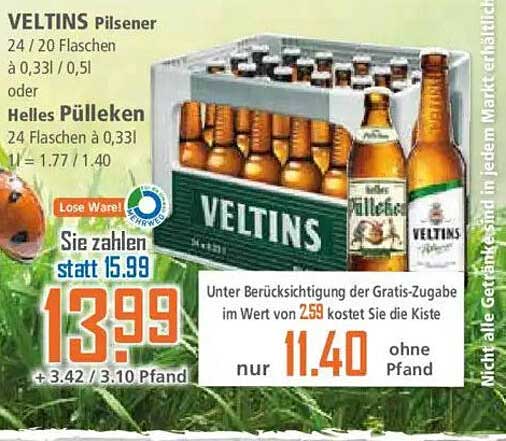 VELTINS Pilsener 24 Flaschen (0,33l / 0,5l) im Angebot!