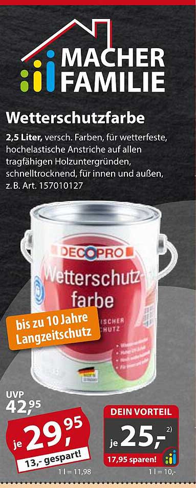 Wetterschutzfarbe 2,5 Liter - für wetterfeste Anstriche
