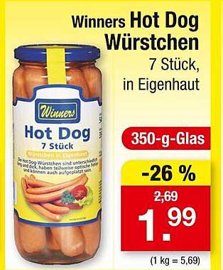 Winners Hot Dog Würstchen 7 Stück, in Eigenhaut