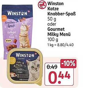 Winston Katze Knabber-Spaß 50 g oder Gourmet Milky Menü 100 g