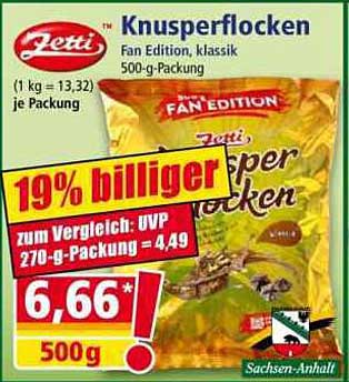 Zetti Knusperflocken Fan Edition, klassik - 500-g-Packung