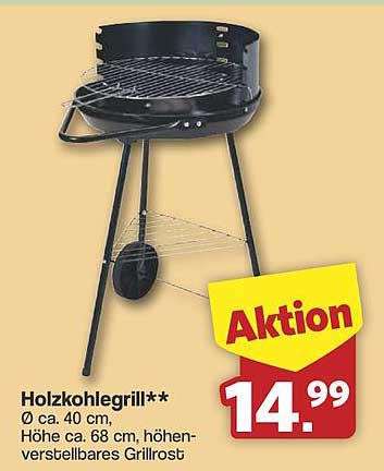 Holzkohlegrill** Ø ca. 40 cm, Höhe ca. 68 cm, höhenverstellbares Grillrost