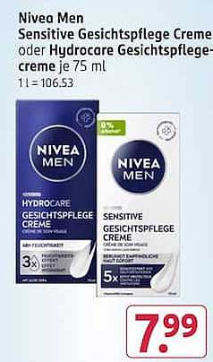 Nivea Men Sensitive Gesichtspflege Creme oder HydraCare Gesichtspflegecreme je 75 ml