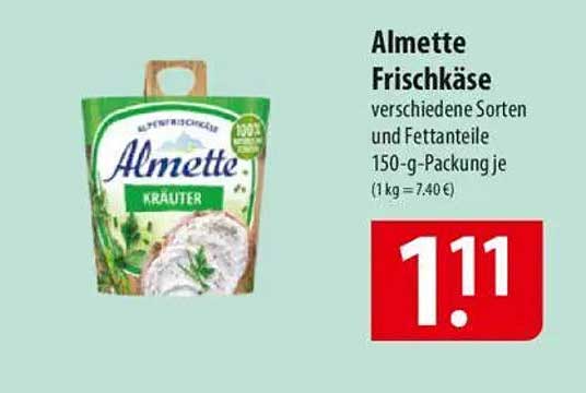 Almette Frischkäse verschiedene Sorten und Fettanteile 150-g-Packung
