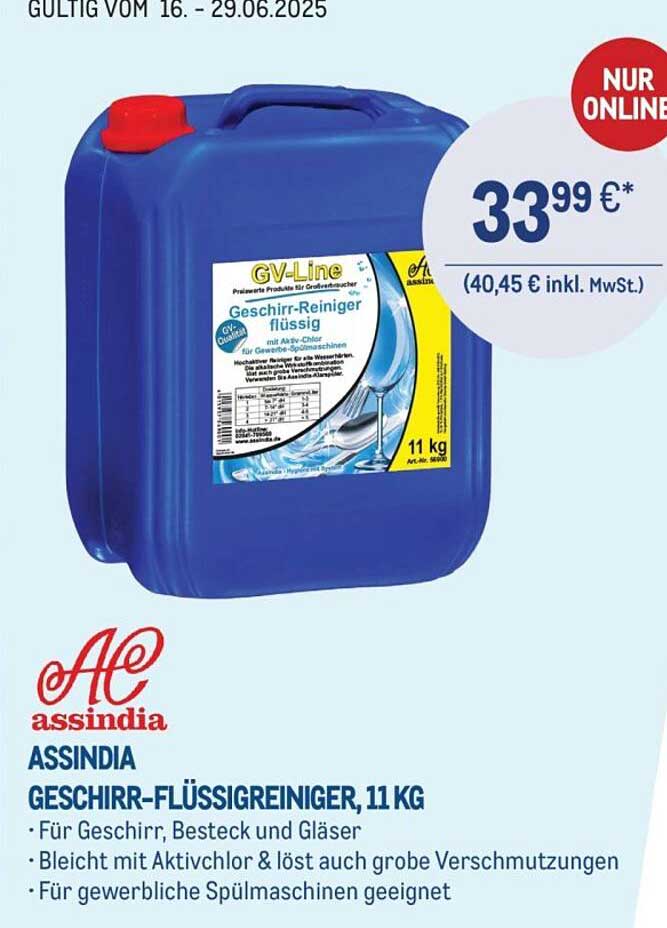 ASSINDIA Geschirr- Flüssigreiniger, 11 kg