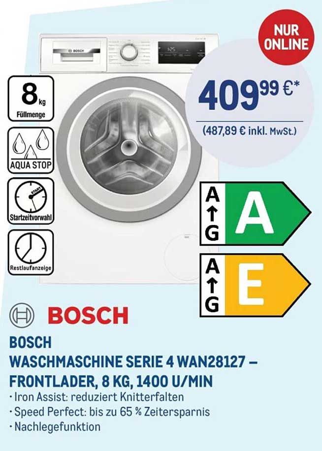 BOSCH Waschmaschine Serie 4 WAN28127 – Frontloader, 8 kg, 1400 U/Min