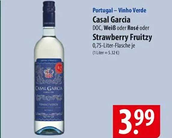 Casal Garcia DOC Weiß oder Rosé oder Strawberry Fruityz 0,75-Liter-Flasche