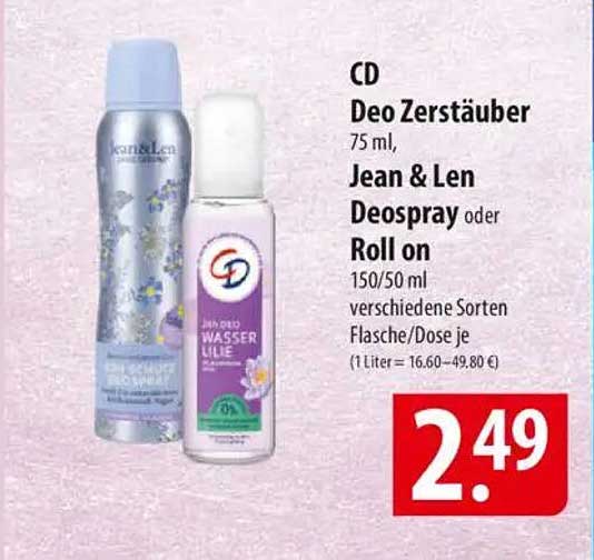 CD Deo Zerstäuber, Jean & Len Deospray oder Roll on