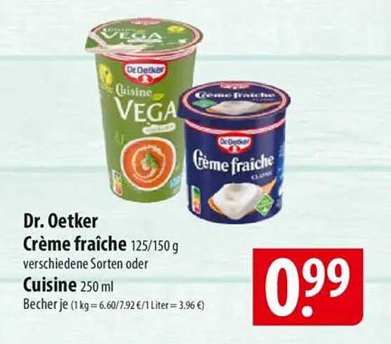 Dr. Oetker Crème fraîche 125/150 g verschiedene Sorten oder Cuisine 250 ml