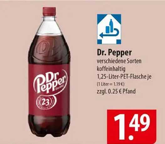 Dr. Pepper - verschiedene Sorten koffeinhaltig 1,25-Liter-PET-Flasche