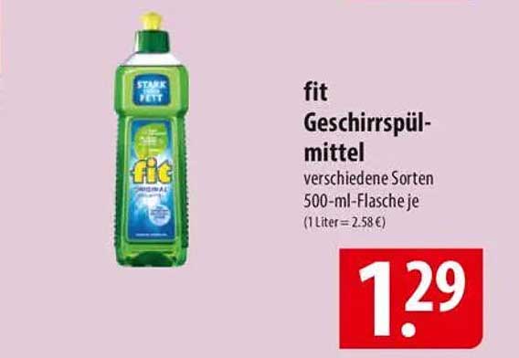 fit Geschirrspülmittel verschiedene Sorten 500-ml-Flasche je