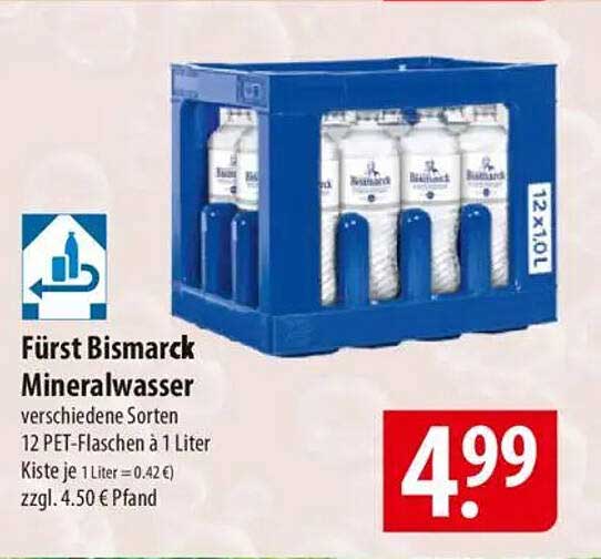 Fürst Bismarck Mineralwasser - 12 PET-Flaschen à 1 Liter